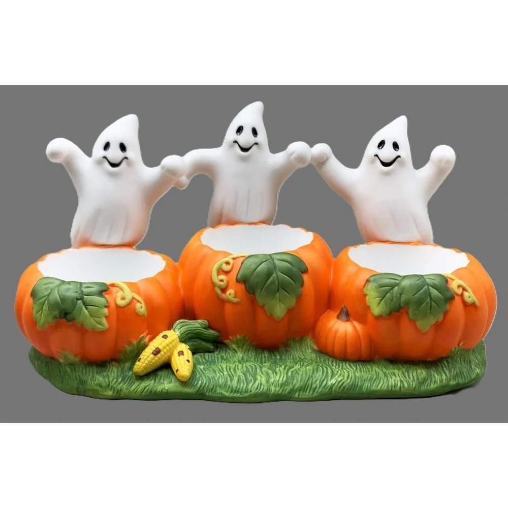 PartyLite Ghost Trio Candle Holder Halloween w 3 PL Candles NIB Retired Vintage